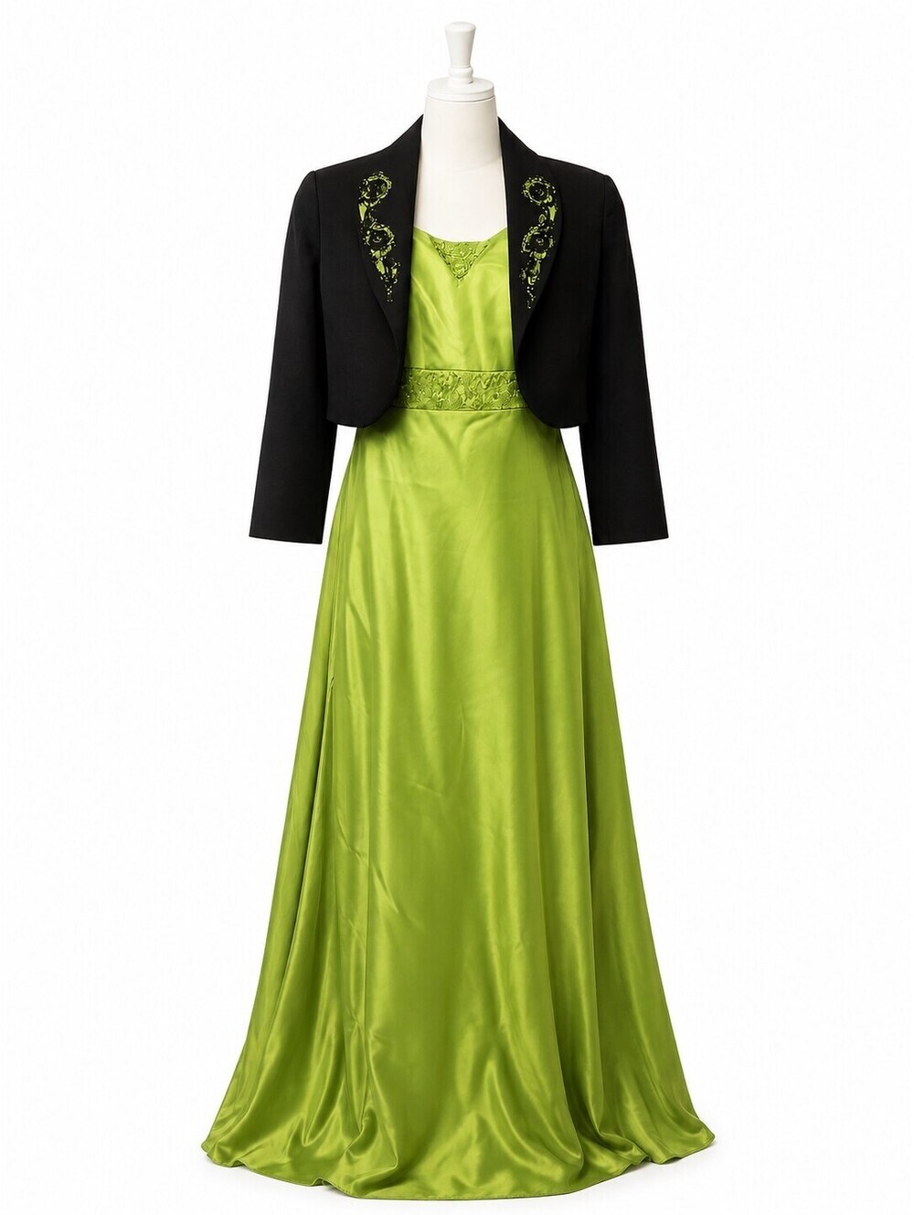 Black & Lime Green Formal Maxi Dress + Embellished Bolero EU 46 US 16
